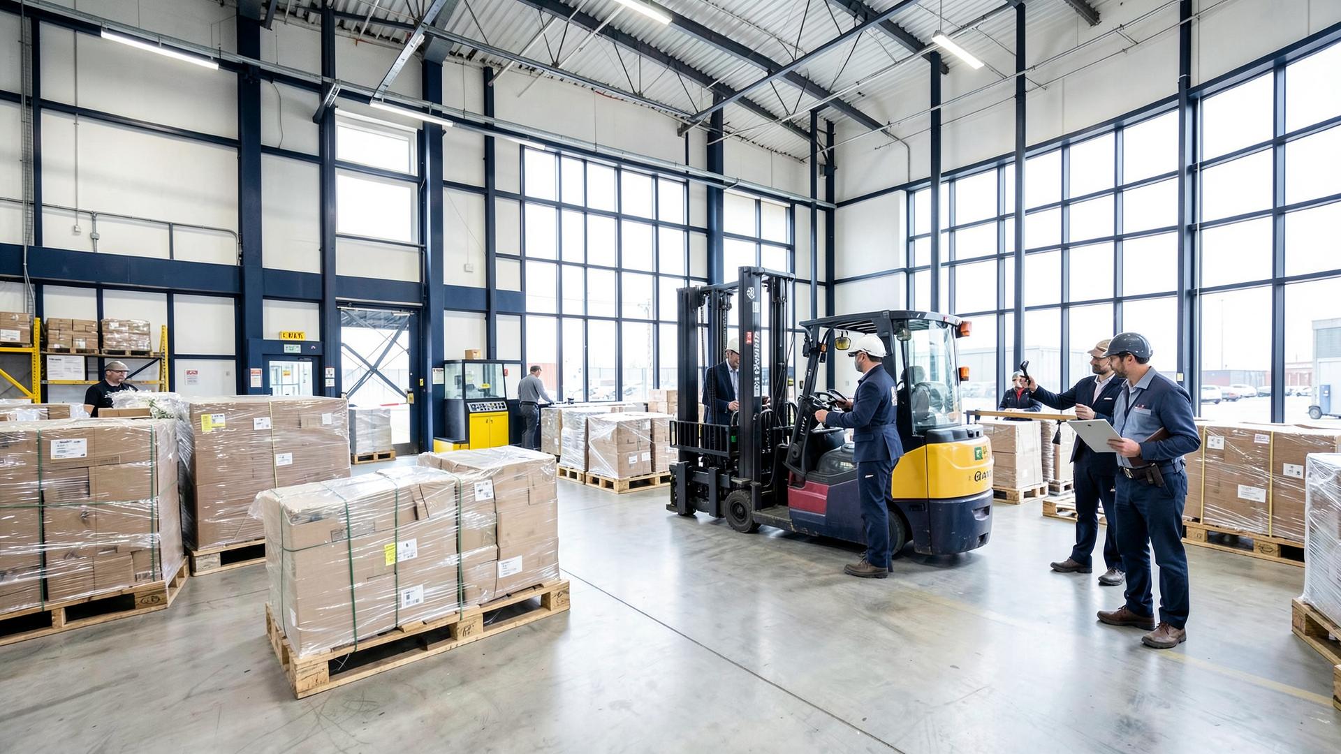 Warehouse with palletised freight ready for dispatch